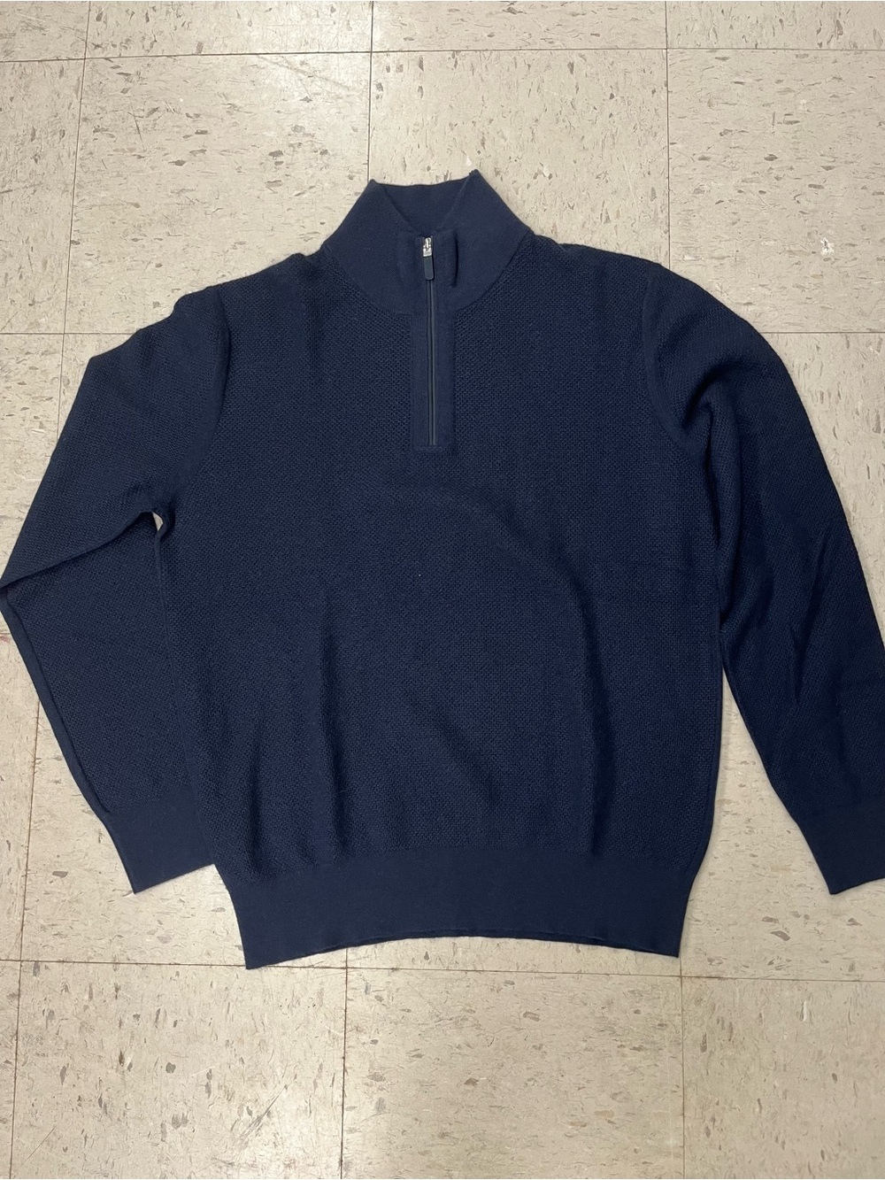 Ermenegildo Zegna Navy Zip-Up Textured Knit Sweater